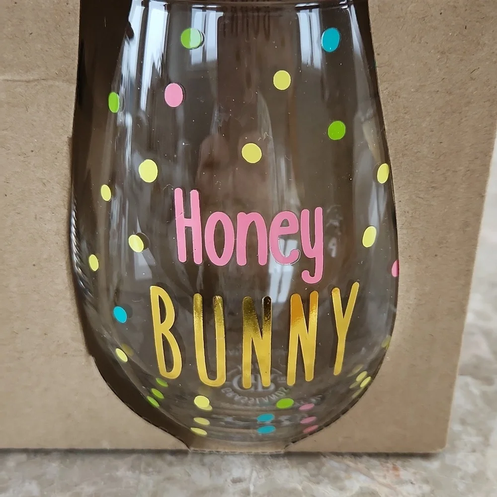 Colorful Polka Dot Stemless Wine Glass Set, great for Easter! 2 glasses, NWOT